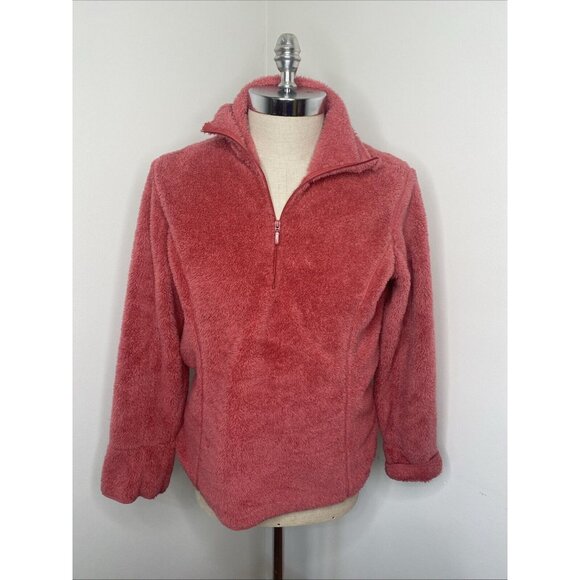 LL Bean Fleece Shirt Sweatshirt 1/4 Zip Pink Top Womens M Long Sleeve - Picture 1 of 7